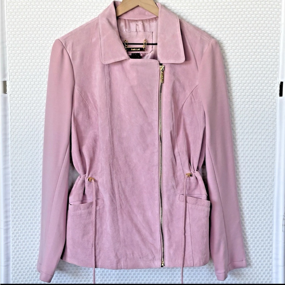 Pink Suede Leather Jacket Gold Zipper Size medium new with tags spring fashion